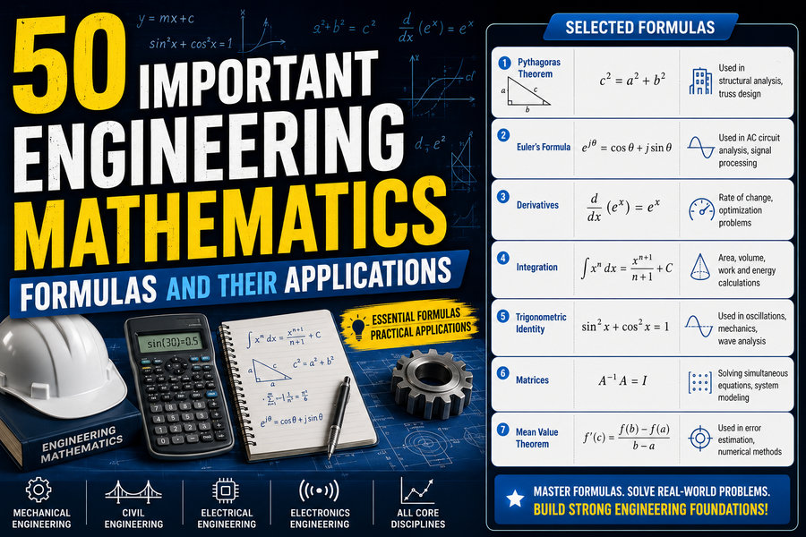 50 Important Engineering Mathematics Formulas and Their Applications