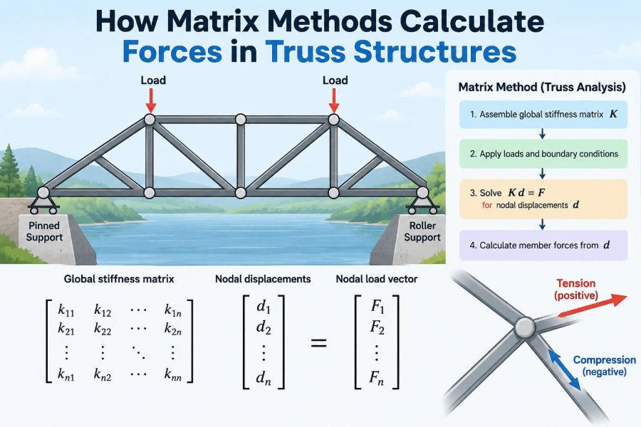 🌉 How Matrix Methods Calculate Forces in Truss Structures