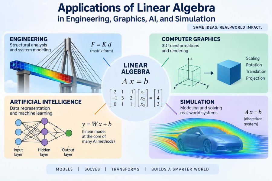 📐 Applications of Linear Algebra in Engineering, Graphics, AI, and Simulation